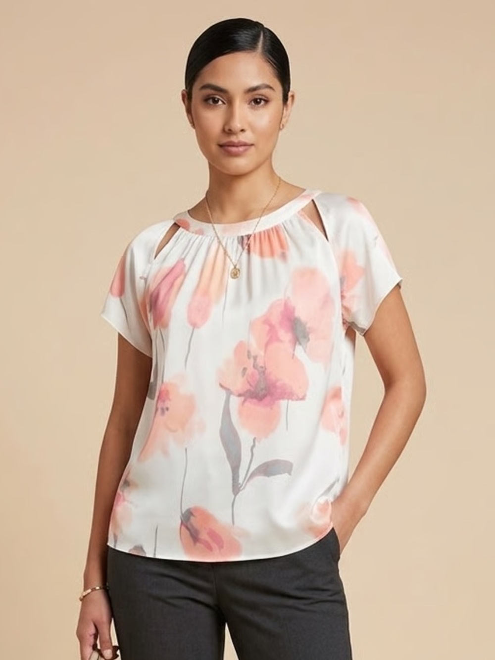 THE LIMITED | Pink and White Floral Print Blouse Sz M
